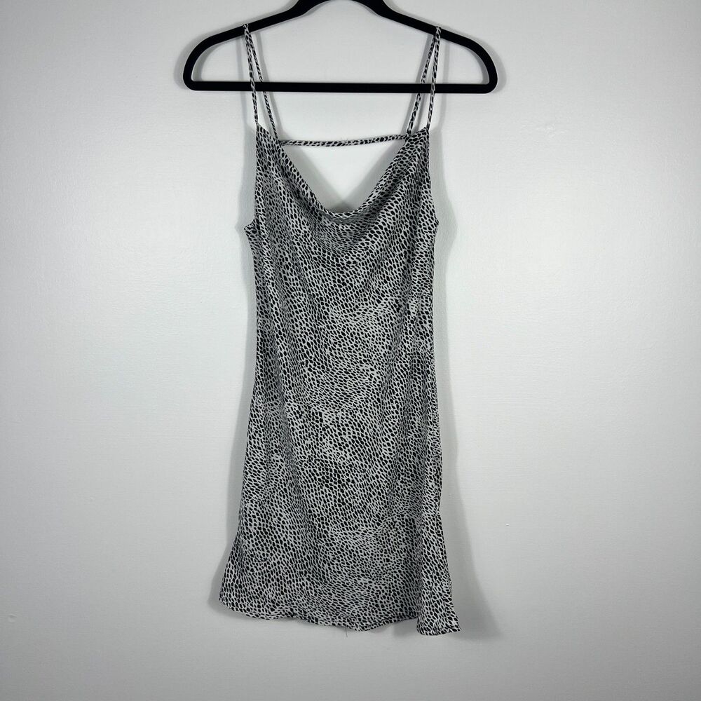 Mahina Slip Dress Small Cowl Neck Drapey Black White Animal Print Y2K USA